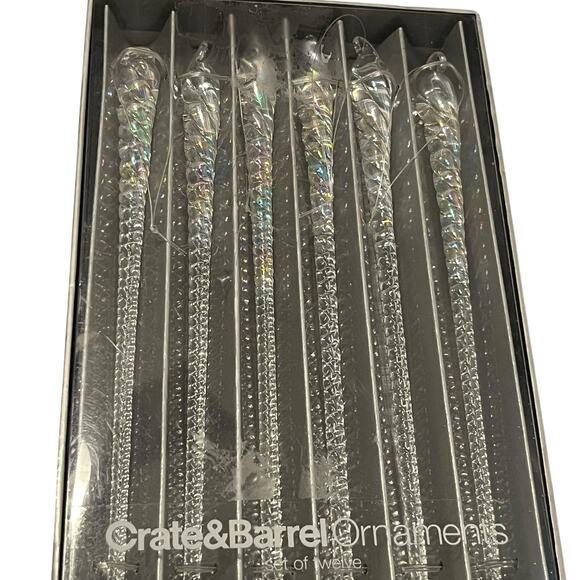 Crate & Barrel Clear Glass Icicle Ornaments 7" Set of 12 - Picture 4 of 5